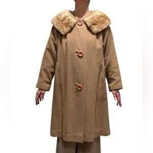 50’s 60’s CASHMERE 100% tailored by RENCROFT Tan Swing Jacket MINK FUR Collar